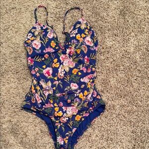 BRAND NEW Time and Tru Floral One Piece Swimsuit - Blue and Multicolor